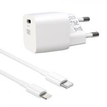МЗП XO 2в1 блок (1 PD / 20W) + кабель (Type-C - Lightning 20W) (CE01) білий