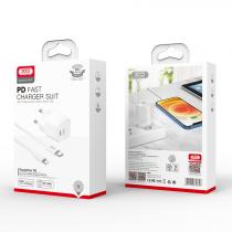 МЗП XO 2в1 блок (1 PD / 20W) + кабель (Type-C - Lightning 20W) (CE01) білий