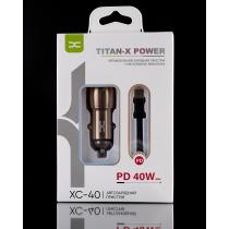 АЗУ DC 2в1 блок (2 PD / 40W) + кабель (Type-C - Type-C 60W) (XC-40) Metal темно-серый