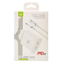 МЗП DC 2в1 блок (2 PD / 35W Fast Charger) + кабель (Type-C - Lightning 20W) (CA-D17) білий
