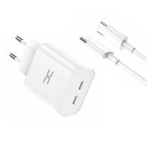 МЗП DC 2в1 блок (2 PD / 35W Fast Charger) + кабель (Type-C - Type-C 60W) (CA-D17) білий
