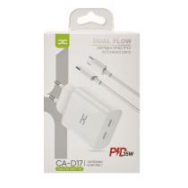 МЗП DC 2в1 блок (2 PD / 35W Fast Charger) + кабель (Type-C - Type-C 60W) (CA-D17) білий