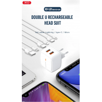 МЗП XO 2в1 блок (2 USB / 2.4A) + кабель (USB - Lightning) (L61) білий