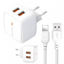 МЗП XO 2в1 блок (2 USB / 2.4A) + кабель (USB - Lightning) (L61) білий