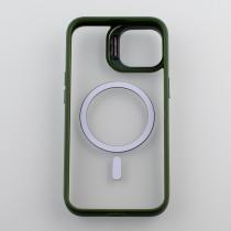 Силіконовий чохол MagSafe CAMERA GLASS PROTECTION для телефону iPhone 13 темно-зелений