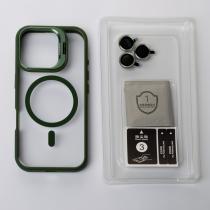 Силіконовий чохол MagSafe CAMERA GLASS PROTECTION для телефону iPhone 16 Pro темно-зелений